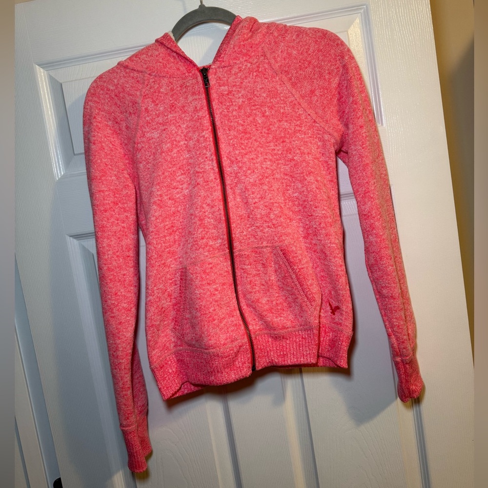 American Eagle Outfitters Women’s Pink Sherpa Zip Up Jacket Hoodie- Size Medium